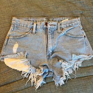 Wrangler Blue Jean Shorts Distressed Frayed Hem